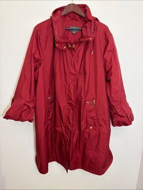 Gallery Lightweight Dark Red Hooded Raincoat Jacket